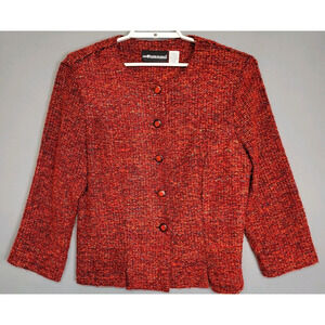 Sag Harbor Tweed Jacket Womens 14 Red Button Front Lightweight Long Sleeves
